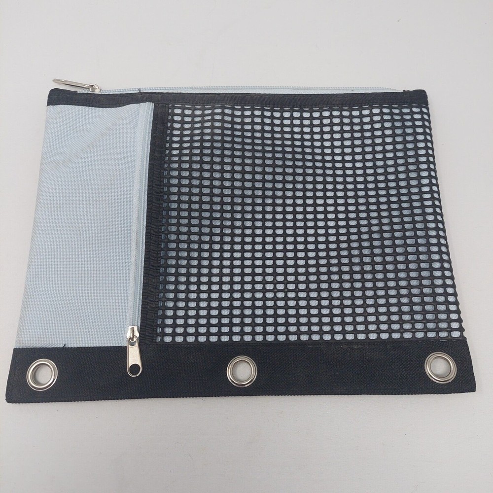 School Supplies Zippered Pouch Pencil Holder For 3 Ring Binder Blue Black